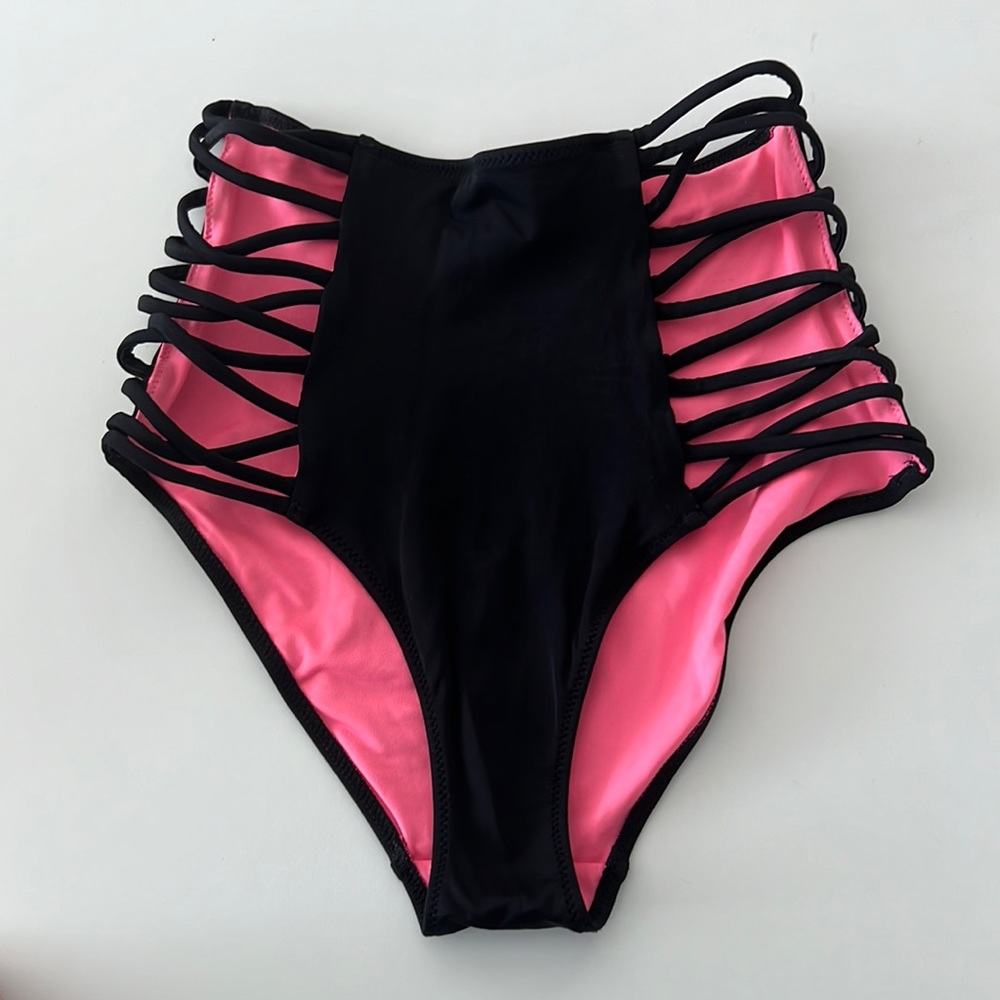 Sexy high waisted black bikini bottom